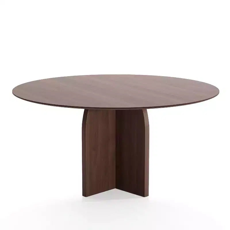 Table de salle à manger ronde 59 x 59 en bois massif avec finition noyer et pieds élégants arqués pour salles à manger et cuisines modernes