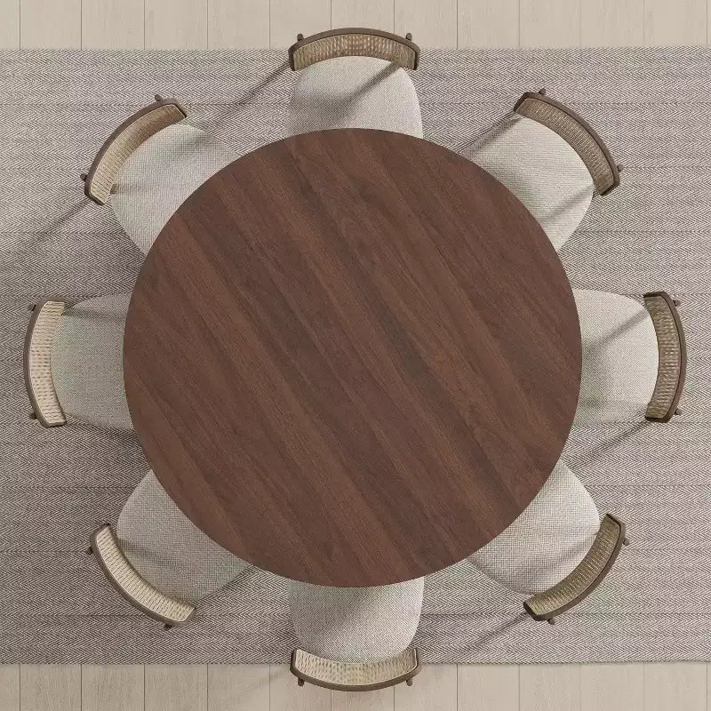 Table de salle à manger ronde 59 x 59 en bois massif avec finition noyer et pieds élégants arqués pour salles à manger et cuisines modernes