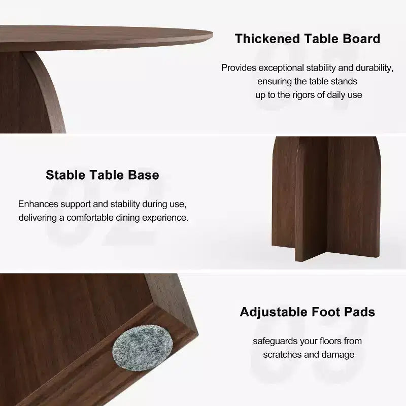 Table de salle à manger ronde 59 x 59 en bois massif avec finition noyer et pieds élégants arqués pour salles à manger et cuisines modernes