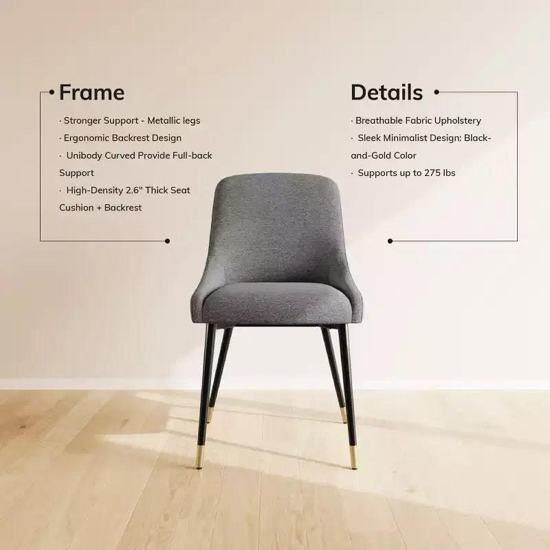 Chaise de salle à manger moderne capitonnée, chaise d'appoint de cuisine avec pieds en métal pour cuisine, salle à manger ou café