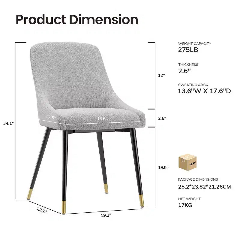 Chaise de salle à manger moderne capitonnée, chaise d'appoint de cuisine avec pieds en métal pour cuisine, salle à manger ou café