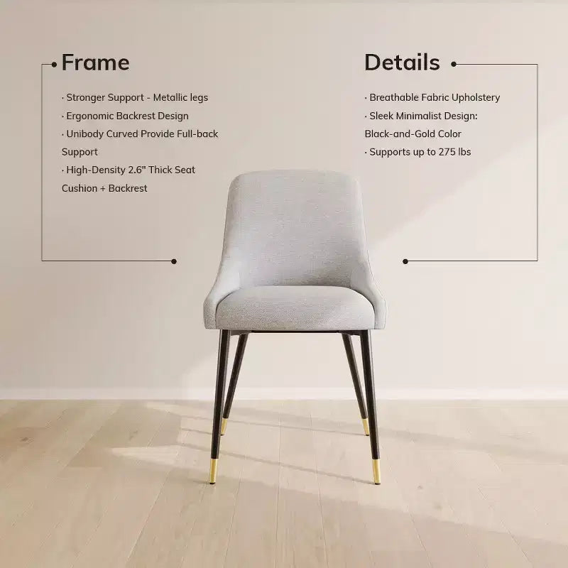 Chaise de salle à manger moderne capitonnée, chaise d'appoint de cuisine avec pieds en métal pour cuisine, salle à manger ou café