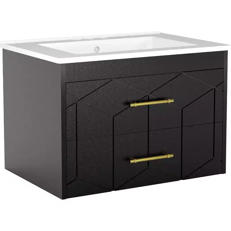 30 Floating Bathroom Vanity with Sink Combo - Ceramic Basin, 2 Soft-Close Drawers with Gold Handles, Easy Assembly