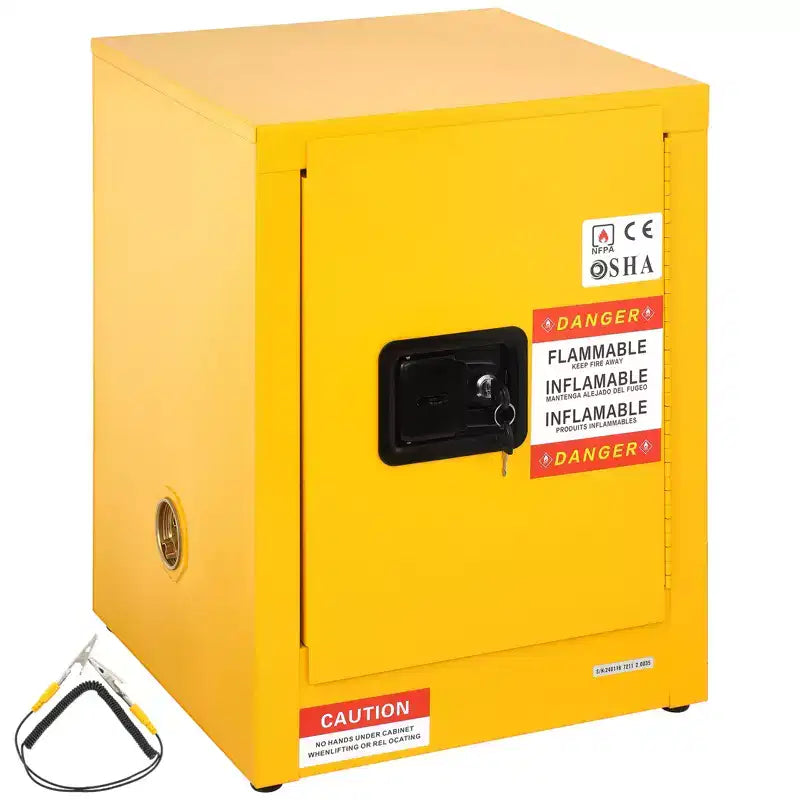 VEVOR Flammable Safety Cabinet, 12 Gal, Cold-Rolled Steel Flammable Liquid Storage Cabinet, 16.9 x 16.9 x 22 in Explosion Proof, Yellow