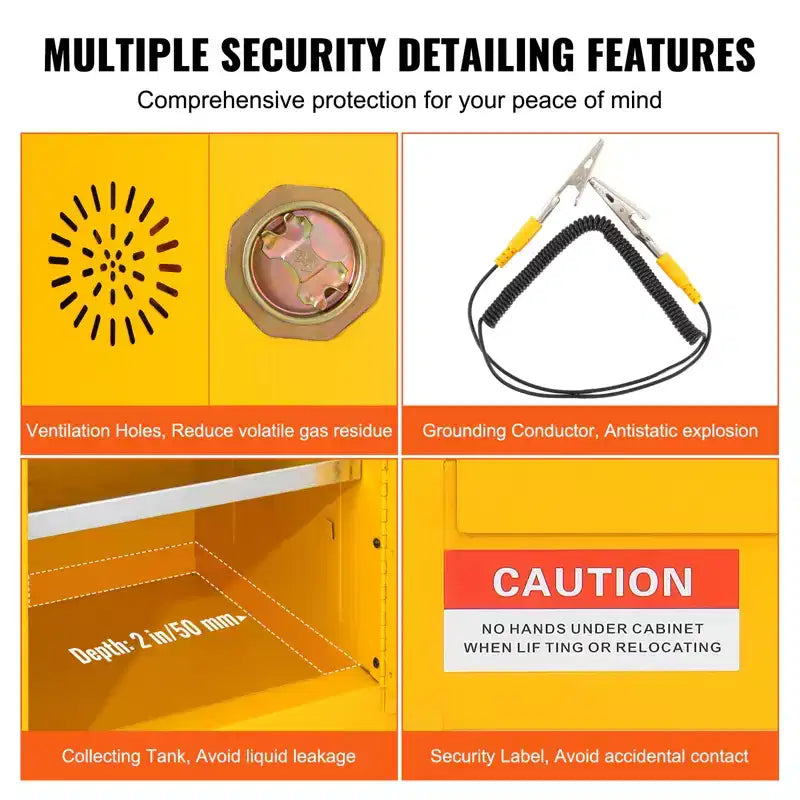 Armoire de sécurité pour produits inflammables, 12 gal, Armoire de stockage de liquides inflammables en acier laminé à froid, 16,9 x 16,9 x 22 po Antidéflagrante, Jaune