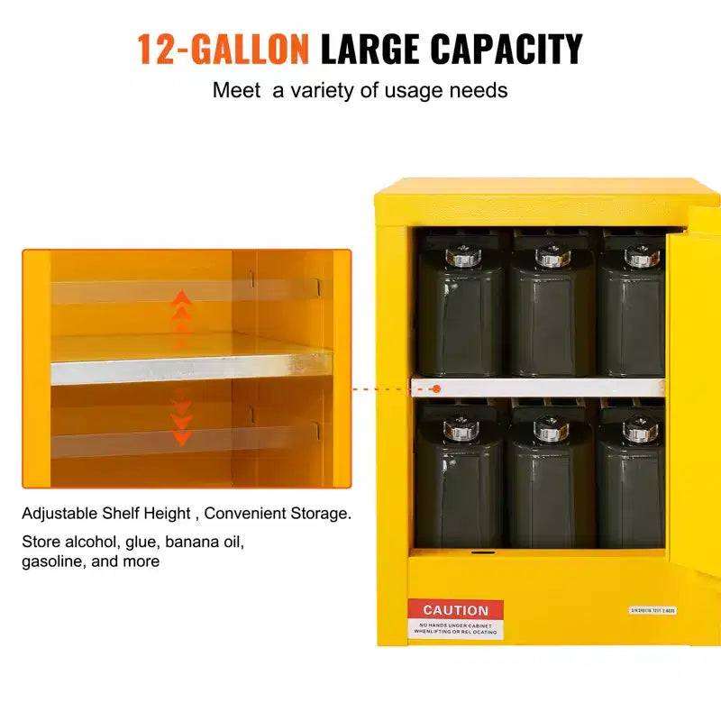Armoire de sécurité pour produits inflammables, 12 gal, Armoire de stockage de liquides inflammables en acier laminé à froid, 16,9 x 16,9 x 22 po Antidéflagrante, Jaune