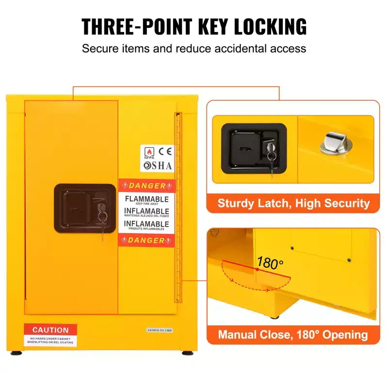 Armoire de sécurité pour produits inflammables, 12 gal, Armoire de stockage de liquides inflammables en acier laminé à froid, 16,9 x 16,9 x 22 po Antidéflagrante, Jaune