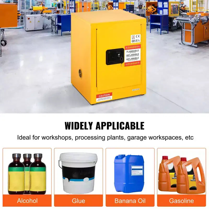 Armoire de sécurité pour produits inflammables, 12 gal, Armoire de stockage de liquides inflammables en acier laminé à froid, 16,9 x 16,9 x 22 po Antidéflagrante, Jaune