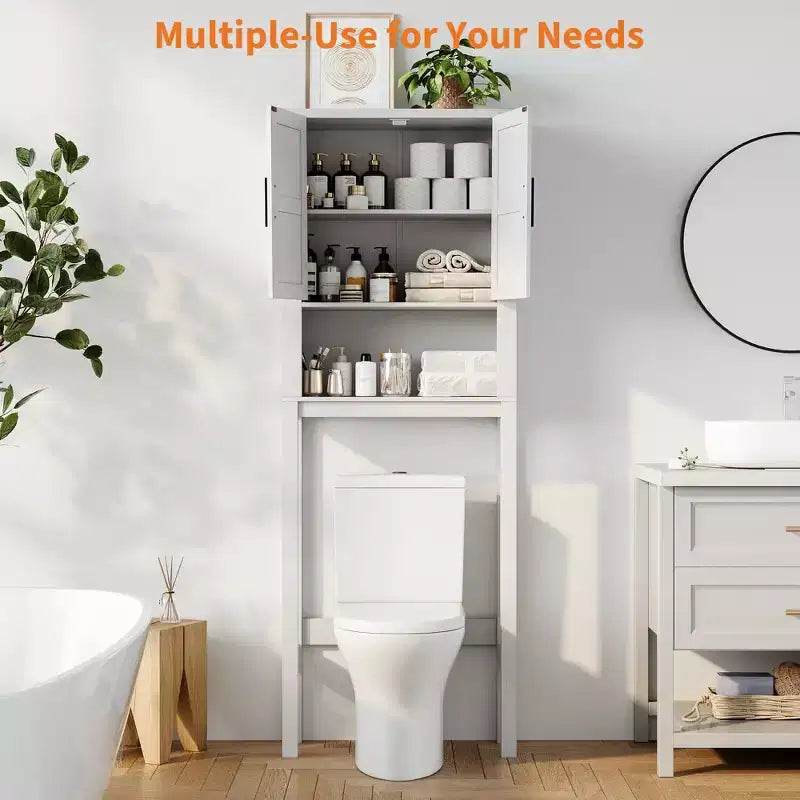 Meuble de rangement sur pied au-dessus des toilettes 2 portes style grange Porte-papier toilette Étagère de salle de bain peu encombrante avec portes