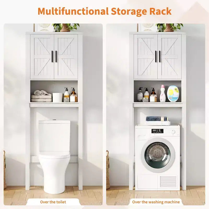 Meuble de rangement sur pied au-dessus des toilettes 2 portes style grange Porte-papier toilette Étagère de salle de bain peu encombrante avec portes