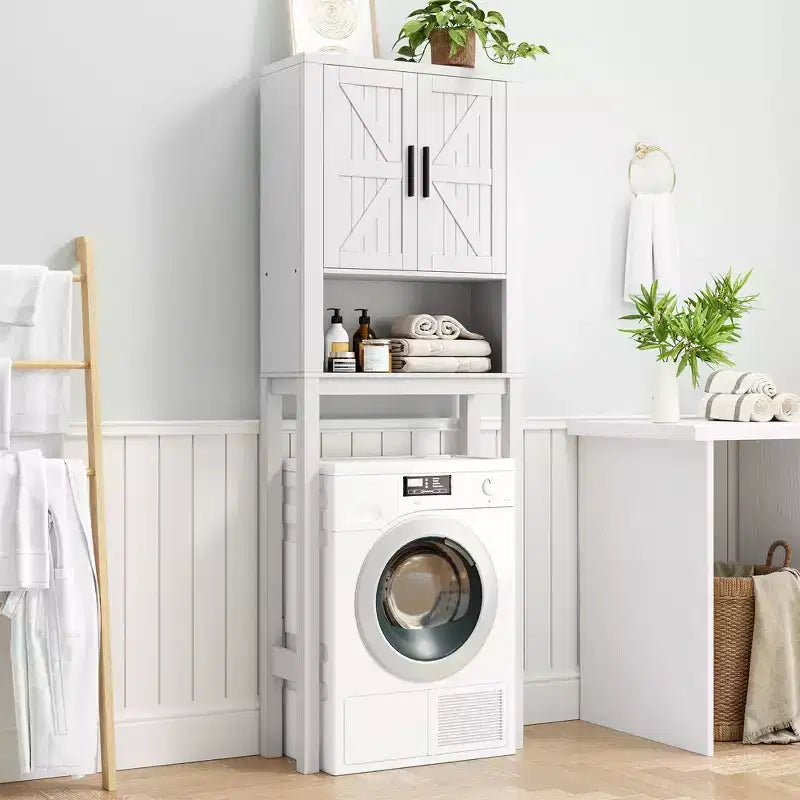 Meuble de rangement sur pied au-dessus des toilettes 2 portes style grange Porte-papier toilette Étagère de salle de bain peu encombrante avec portes