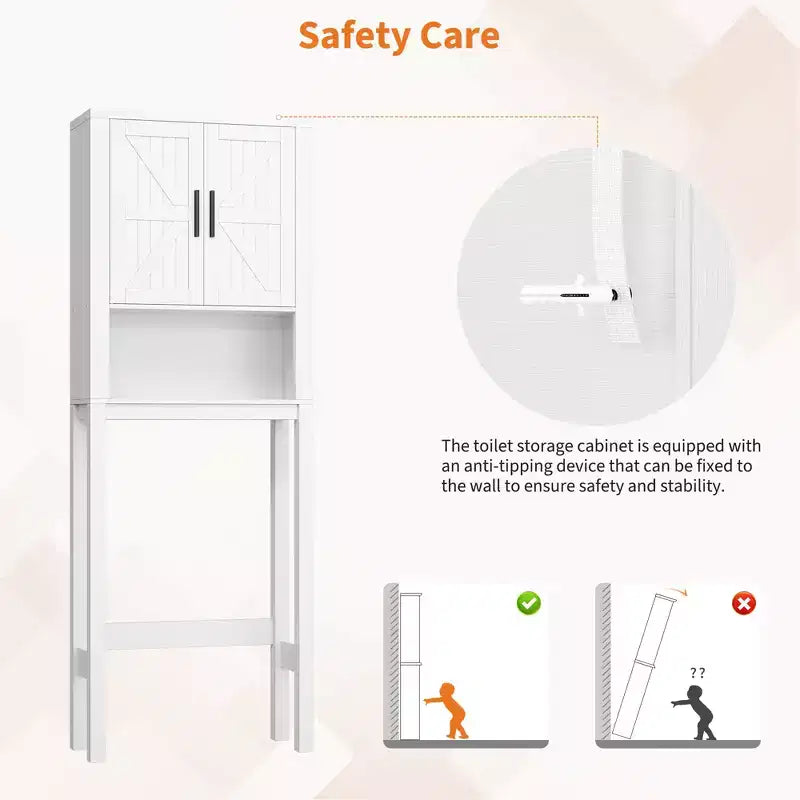 Meuble de rangement sur pied au-dessus des toilettes 2 portes style grange Porte-papier toilette Étagère de salle de bain peu encombrante avec portes