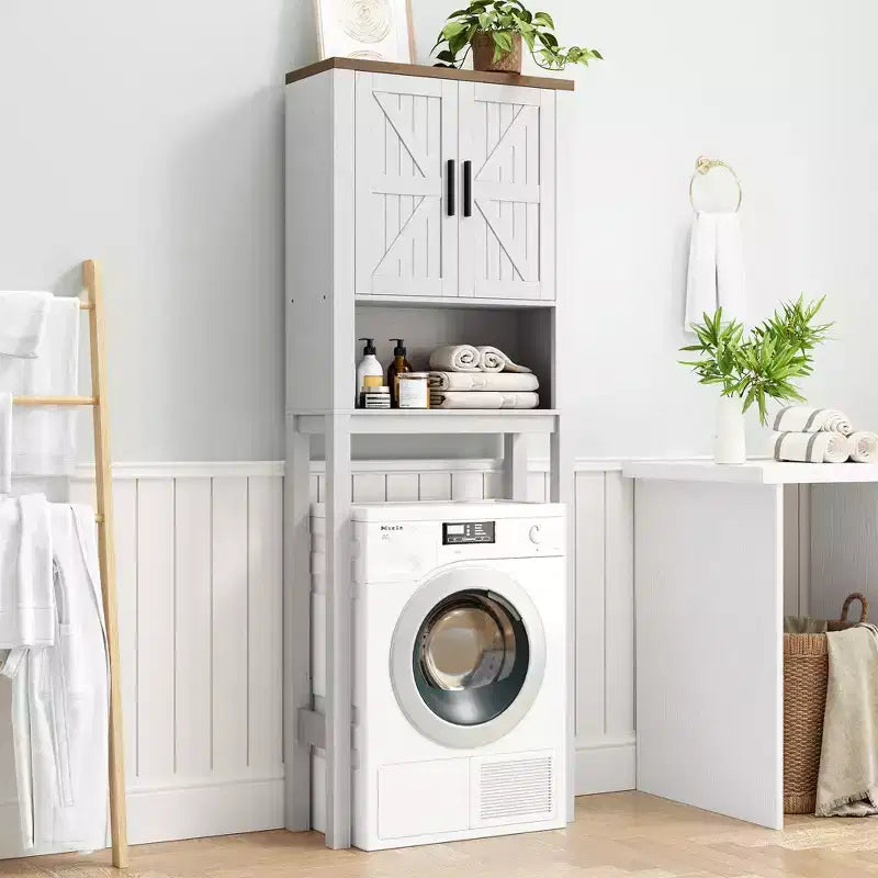 Meuble de rangement sur pied au-dessus des toilettes 2 portes style grange Porte-papier toilette Étagère de salle de bain peu encombrante avec portes