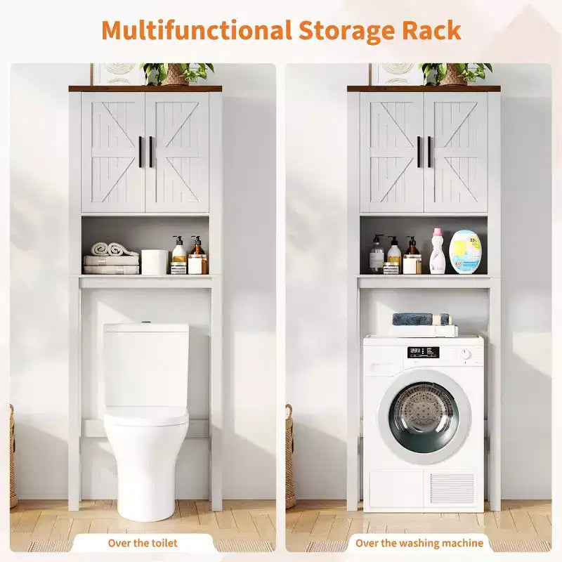 Meuble de rangement sur pied au-dessus des toilettes 2 portes style grange Porte-papier toilette Étagère de salle de bain peu encombrante avec portes