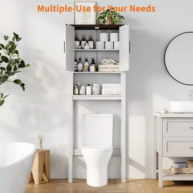 Meuble de rangement sur pied au-dessus des toilettes 2 portes style grange Porte-papier toilette Étagère de salle de bain peu encombrante avec portes