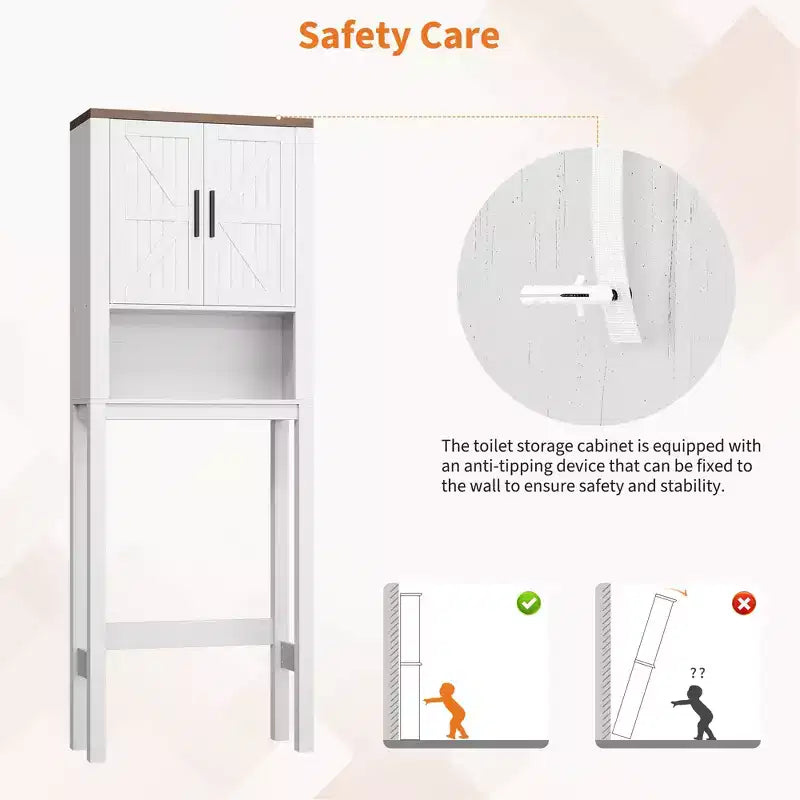 Meuble de rangement sur pied au-dessus des toilettes 2 portes style grange Porte-papier toilette Étagère de salle de bain peu encombrante avec portes
