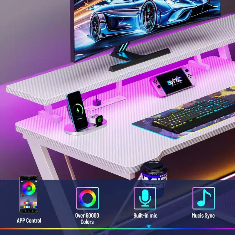 Bureau d'angle en L de 140 cm, blanc, pour gamer, avec support de moniteur, 3 étagères de rangement, bureau de gamer moderne pour chambres à coucher, installation de salle d'étude PC