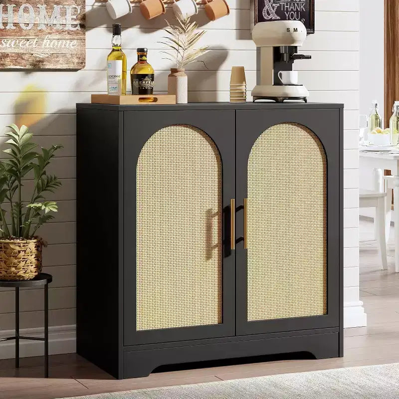 30 Sideboard Buffet Cabinet with 2 Rattan Doors,Large Storage Console Table,Modern Coffee Bar Cabinet for Living Room,Dining Room,Hallway,Entryway