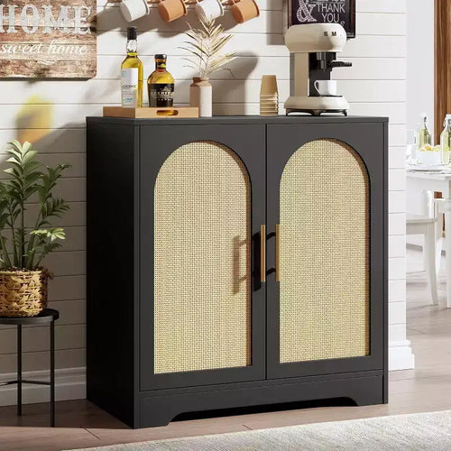 30 Sideboard Buffet Cabinet with 2 Rattan Doors,Large Storage Console Table,Modern Coffee Bar Cabinet for Living Room,Dining Room,Hallway,Entryway