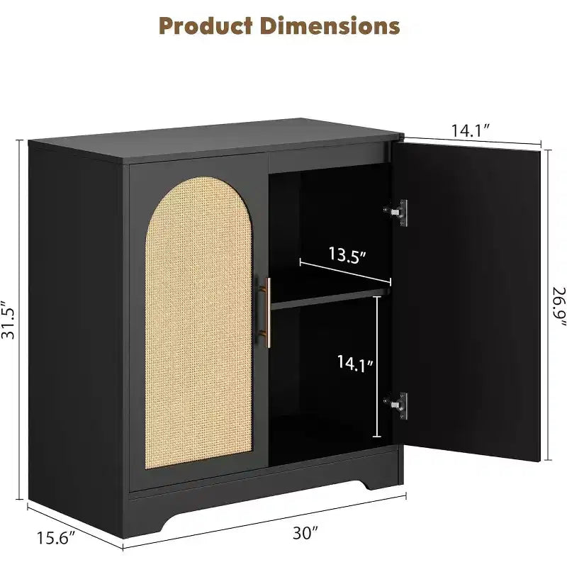 Buffet de rangement 30" avec 2 portes en rotin, grande console de rangement, meuble de bar à café moderne pour salon, salle à manger, couloir, entrée