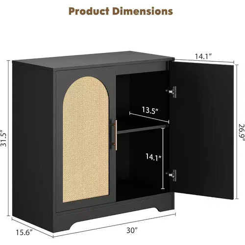 Buffet de rangement 30" avec 2 portes en rotin, grande console de rangement, meuble de bar à café moderne pour salon, salle à manger, couloir, entrée