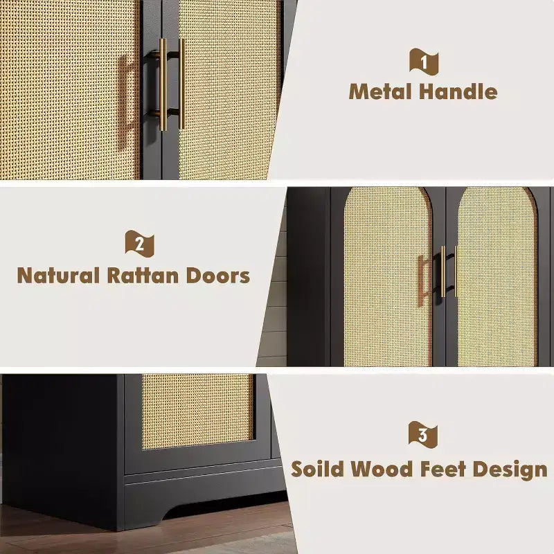 Buffet de rangement 30" avec 2 portes en rotin, grande console de rangement, meuble de bar à café moderne pour salon, salle à manger, couloir, entrée