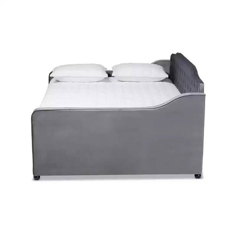 Lit de repos en tissu velours avec capitonnage à boutons
