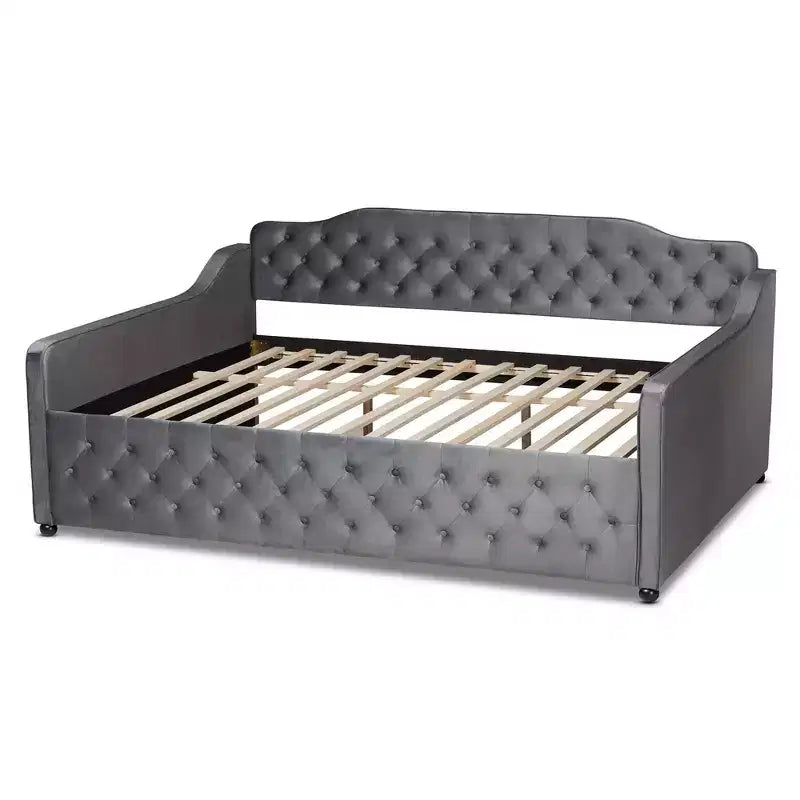 Lit de repos en tissu velours avec capitonnage à boutons